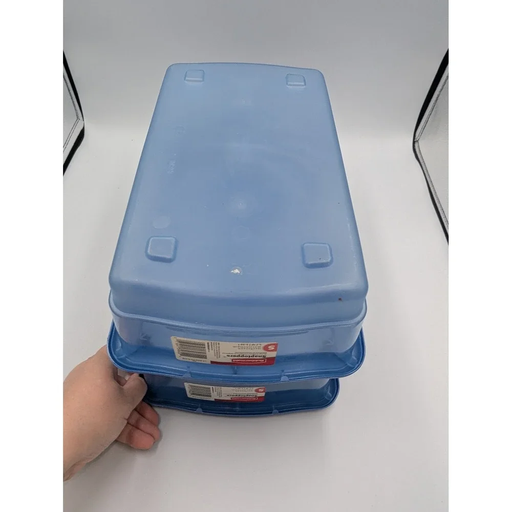 Vintage Rubbermaid Snaptoppers Storage Bins Blue Plastic Snap Lid 5.7 Qt 2 Small